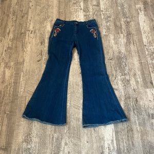Women’s Large Flying Tomato Blue Denim Jeans High Rise Flare